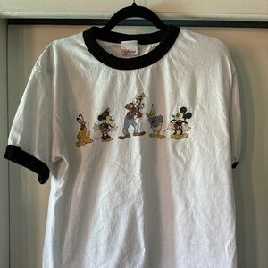 Vintage 90s Mickey Mouse Goofy & Friends Disney Store White Baseball T Shirt